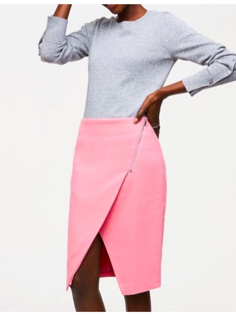 Loft Bubblegum Pink asymmetrical Skirt Zipper Size 8 Pencil Skirt Midi